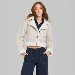 NWT Cream Sherpa Cropped Cozy Jacket Size XXL